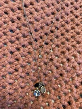LOFT Silver-Tone Layered Pendant Necklace with Pink and Black Accents